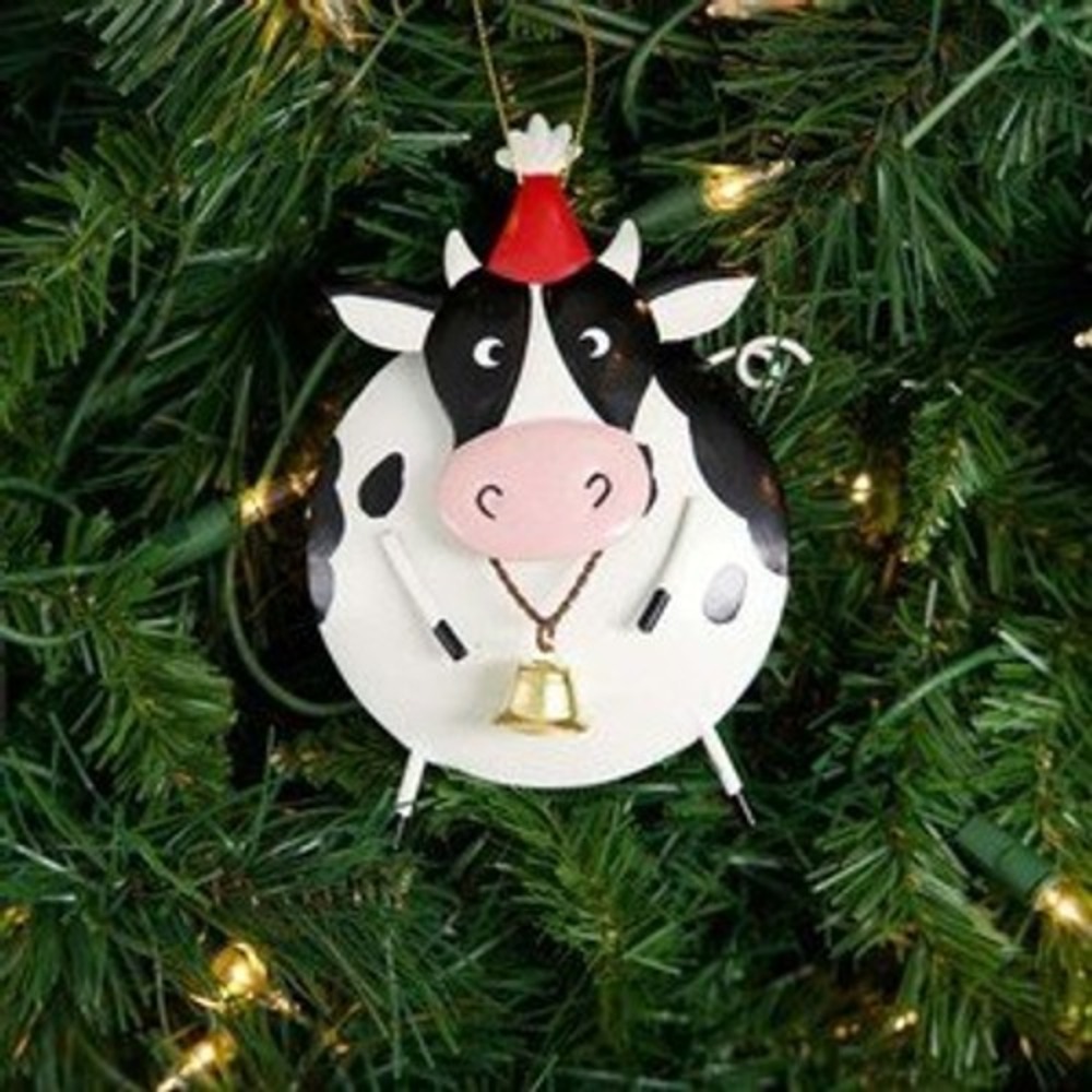 Metal Cow Christmas Ornament Farmhouse Black White Iron Bell Holiday Decor